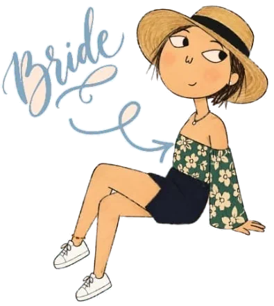 Ilustración de la novia con sombrero de paja